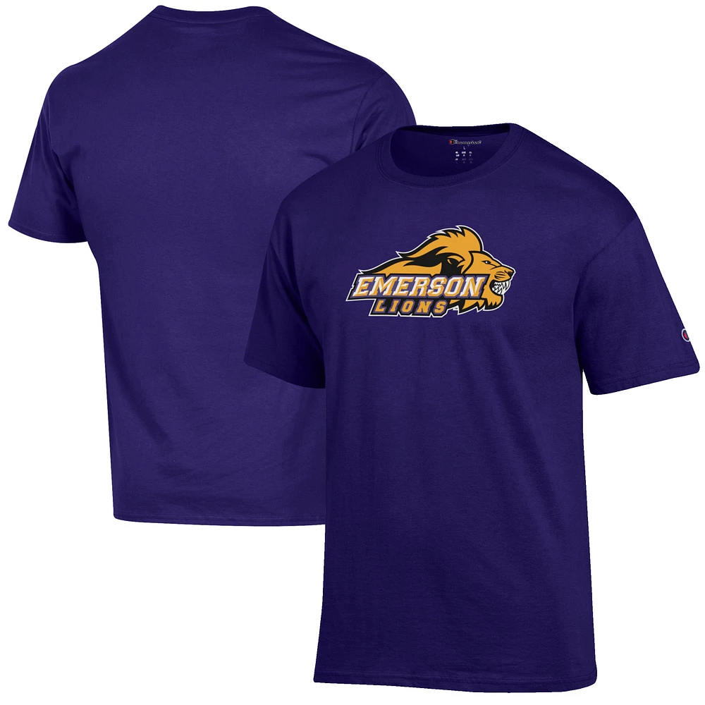 Men's Champion Purple Emerson College Lions Primary Jersey T-Shirt