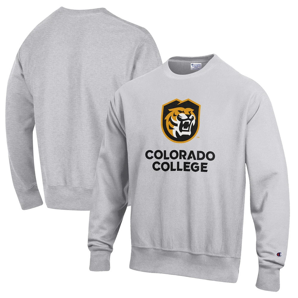 Men's Champion Heathered Gray Colorado College Tigers Reverse Weave Fleece Crewneck Sweatshirt