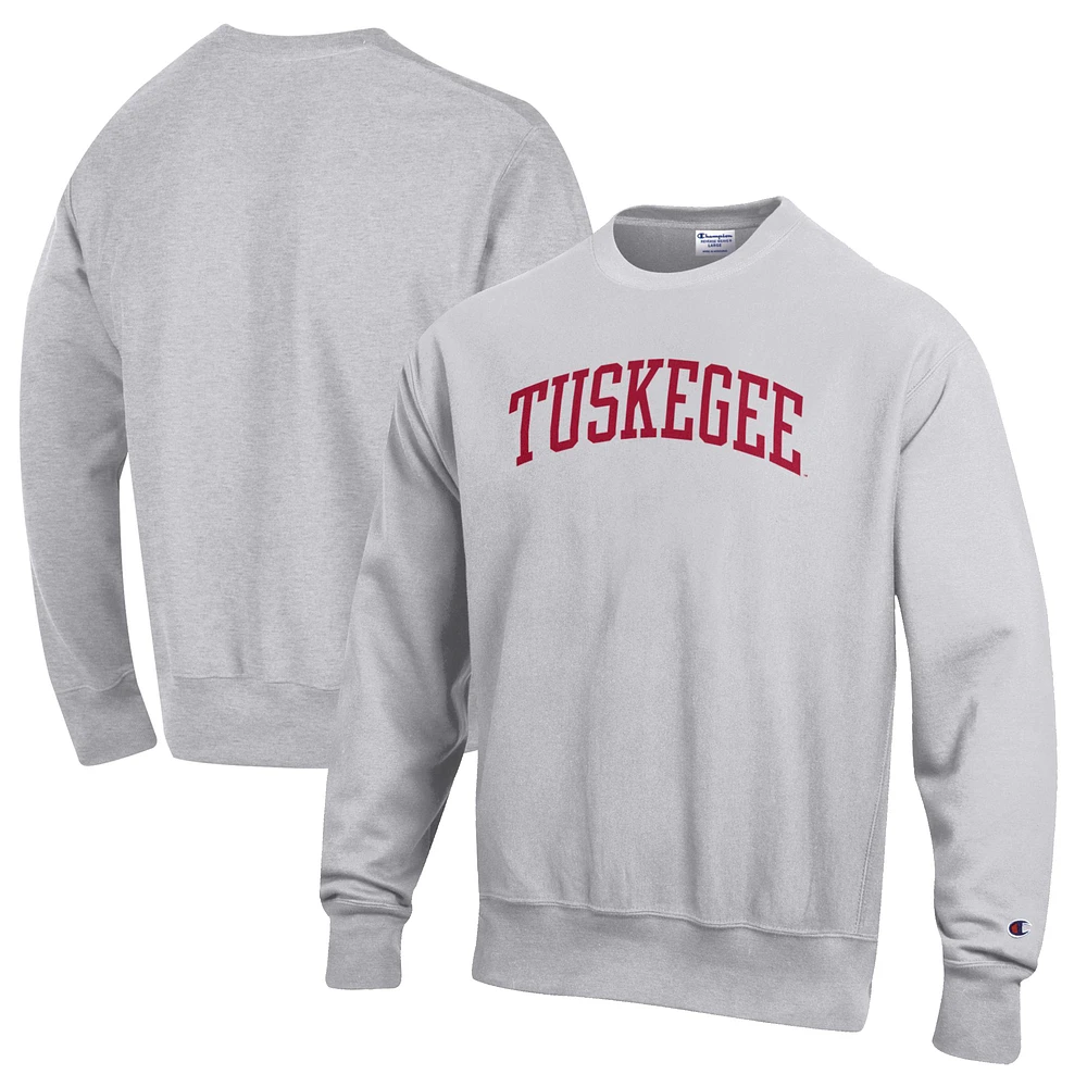 Men's Champion Heathered Gray Tuskegee Golden Tigers Reverse Weave Fleece Crewneck Sweatshirt