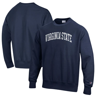 Men's Champion Navy Virginia State Trojans Reverse Weave Fleece Crewneck Sweatshirt