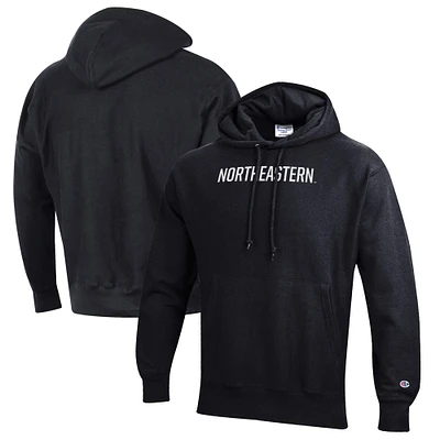 Men's Champion Black Northeastern Huskies Reverse Weave Fleece Pullover Hoodie