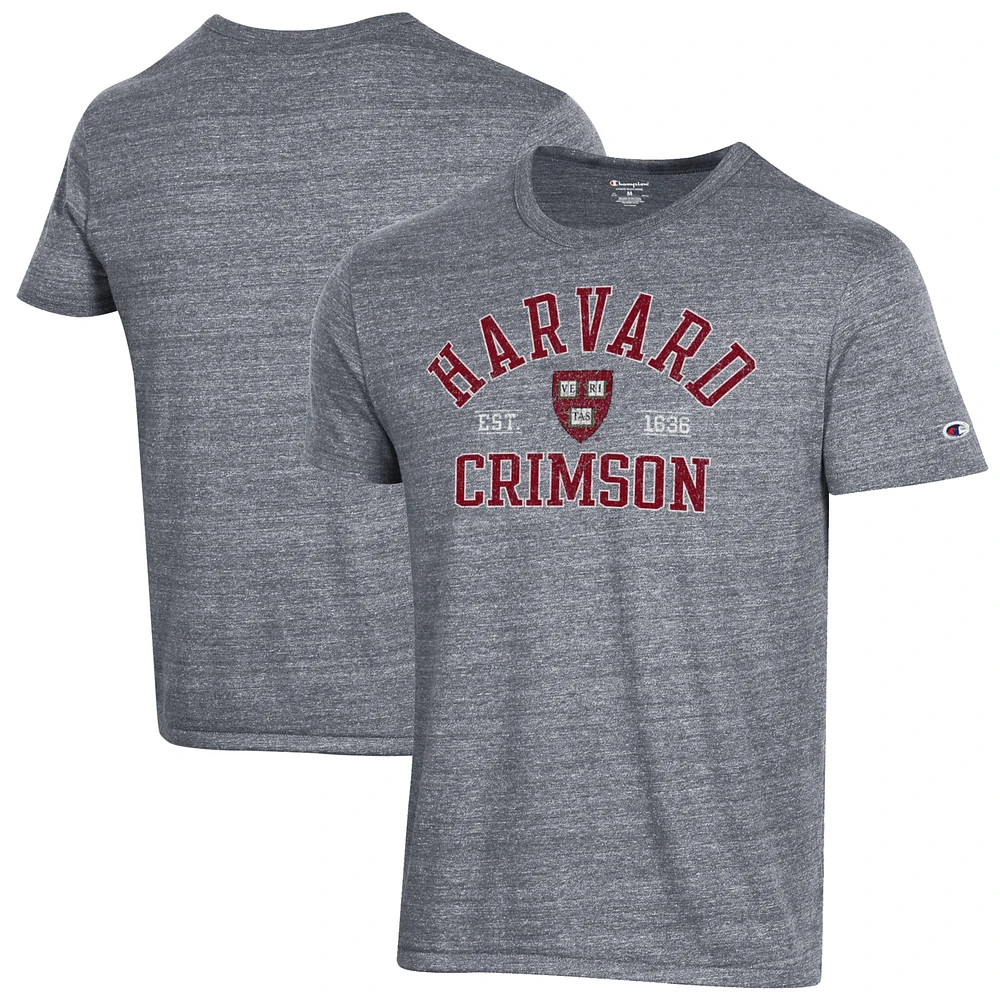 Men's Champion Heathered Gray Harvard Crimson Ultimate Tri-Blend T-Shirt