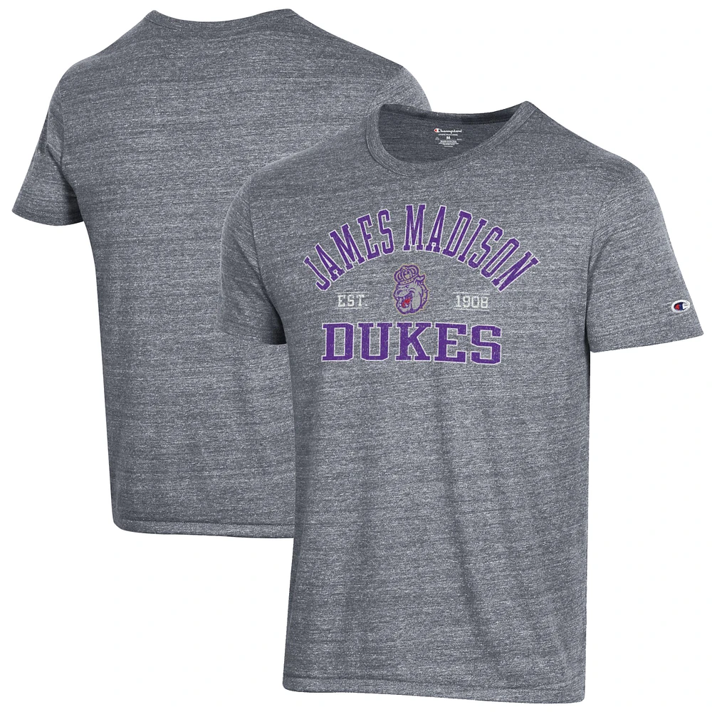 Men's Champion Heathered Gray James Madison Dukes Ultimate Tri-Blend T-Shirt
