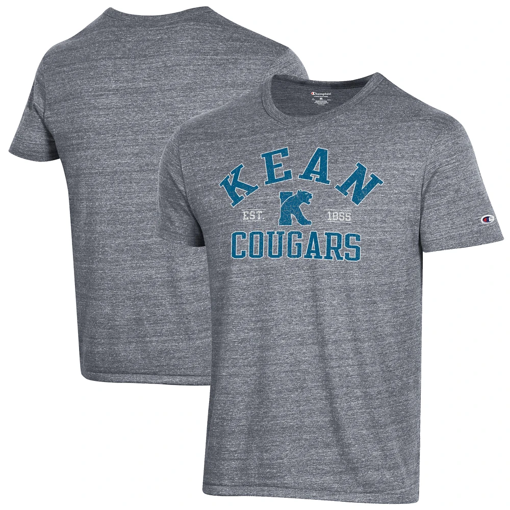 Men's Champion Heathered Gray Kean University Cougars Ultimate Tri-Blend T-Shirt