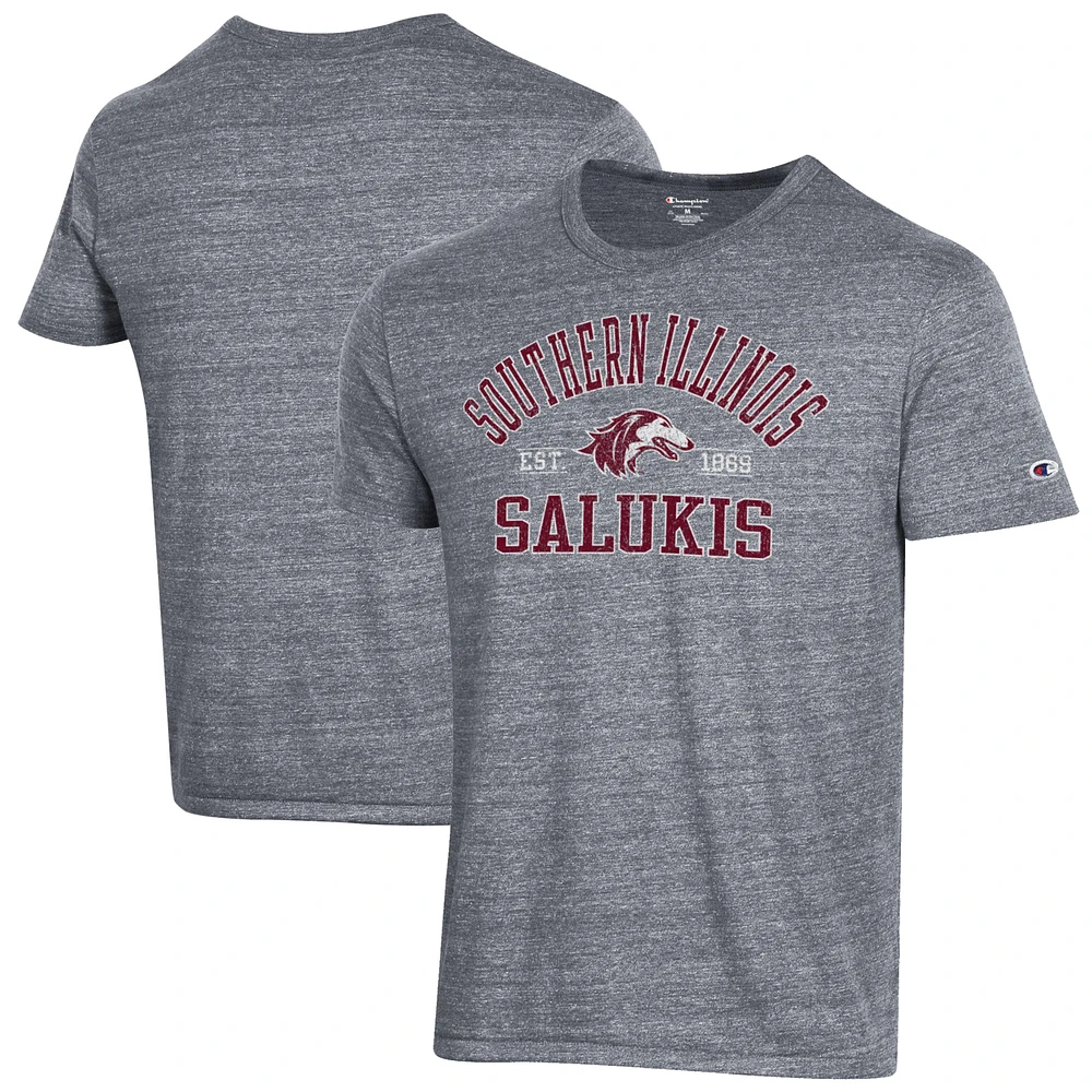 Men's Champion Heathered Gray Southern Illinois Salukis Ultimate Tri-Blend T-Shirt