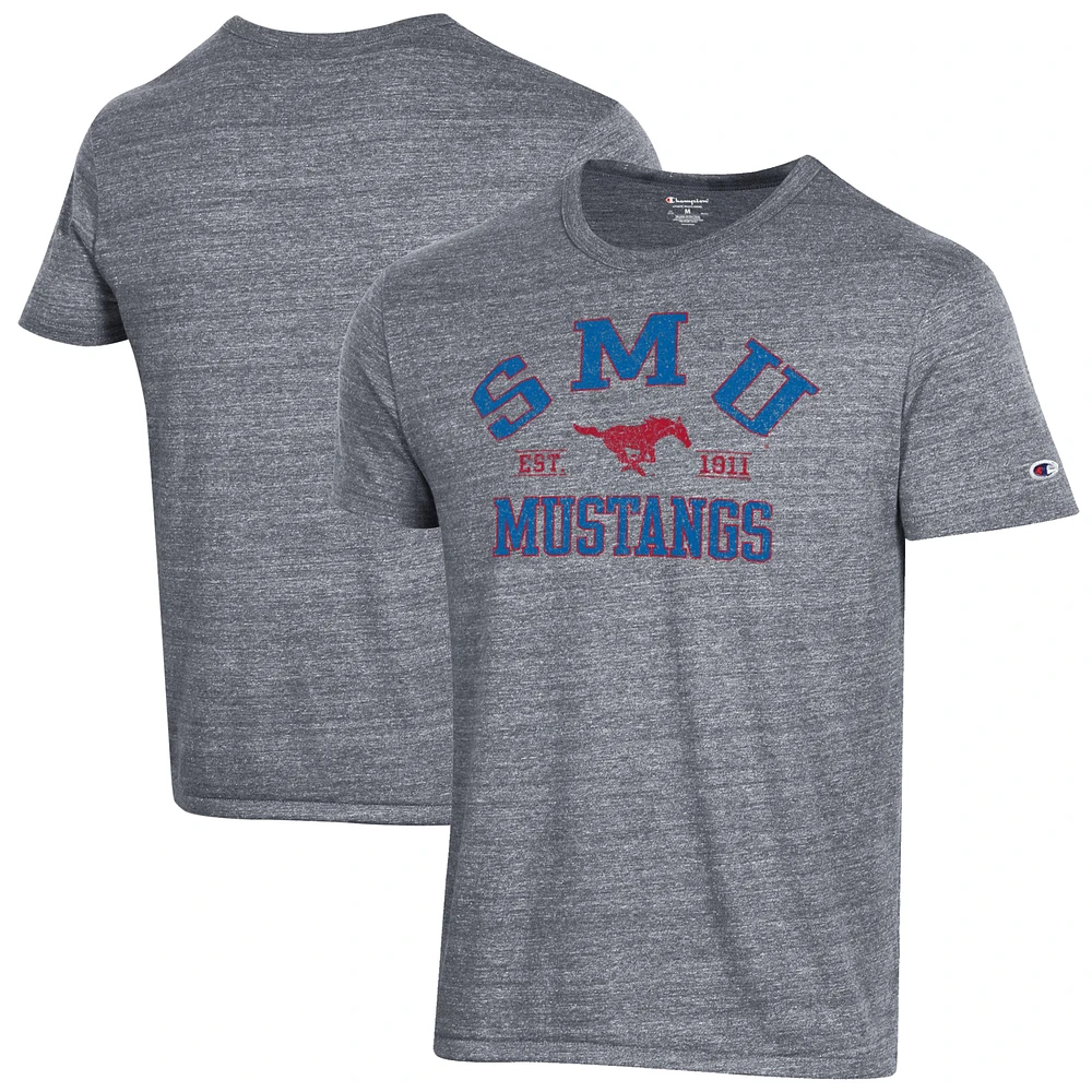 Men's Champion Heathered Gray SMU Mustangs Ultimate Tri-Blend T-Shirt