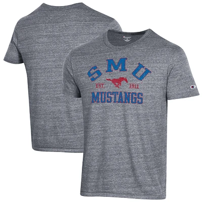 Men's Champion Heathered Gray SMU Mustangs Ultimate Tri-Blend T-Shirt