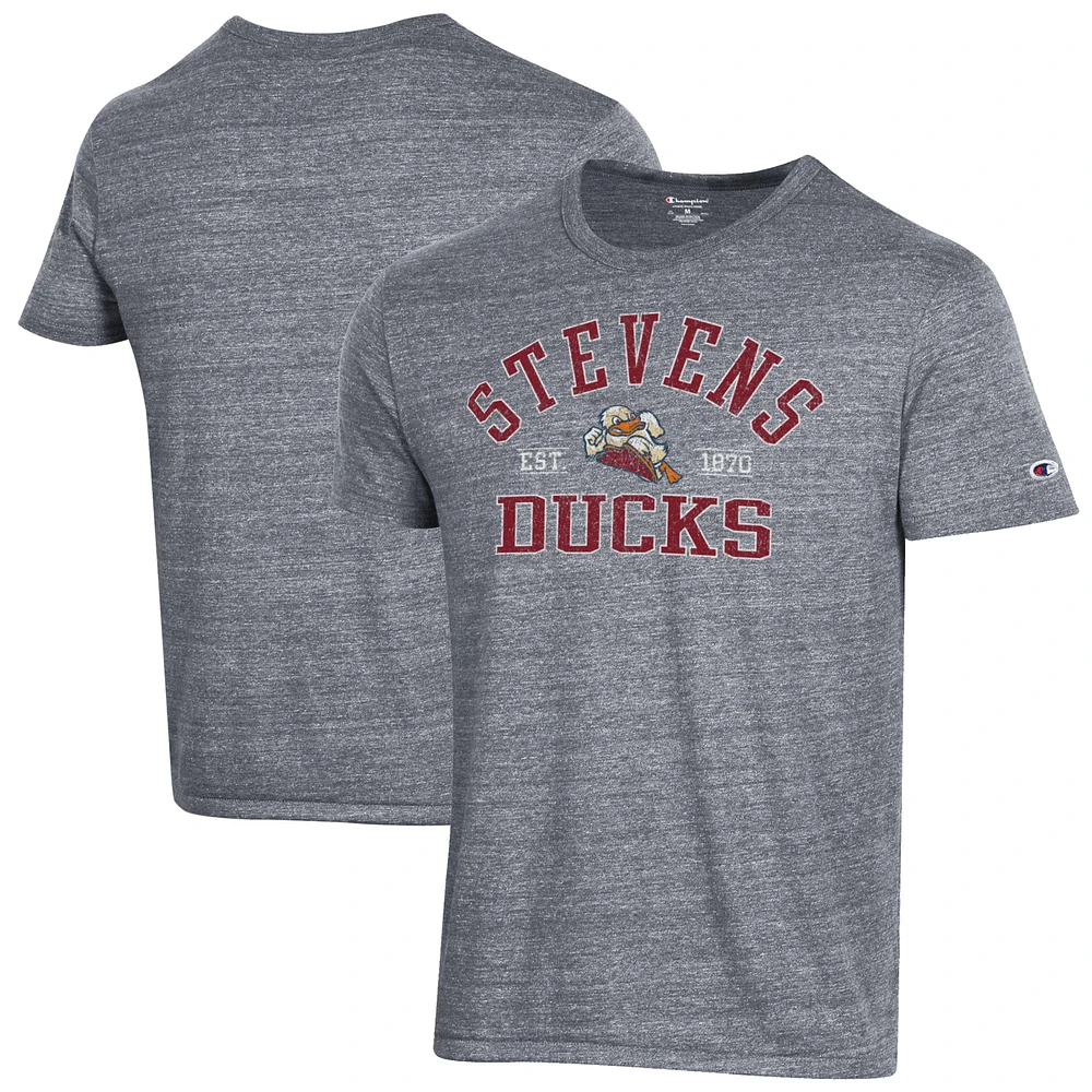 Men's Champion Heathered Gray Stevens Institute of Technology Ducks Ultimate Tri-Blend T-Shirt