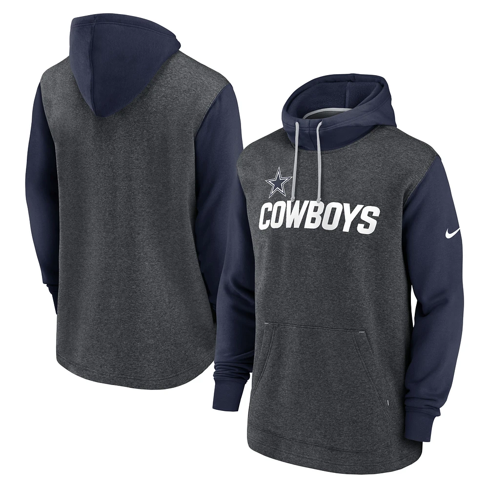 Men's Nike Heathered Charcoal/Navy Dallas Cowboys Fan Gear Legacy Pullover Hoodie