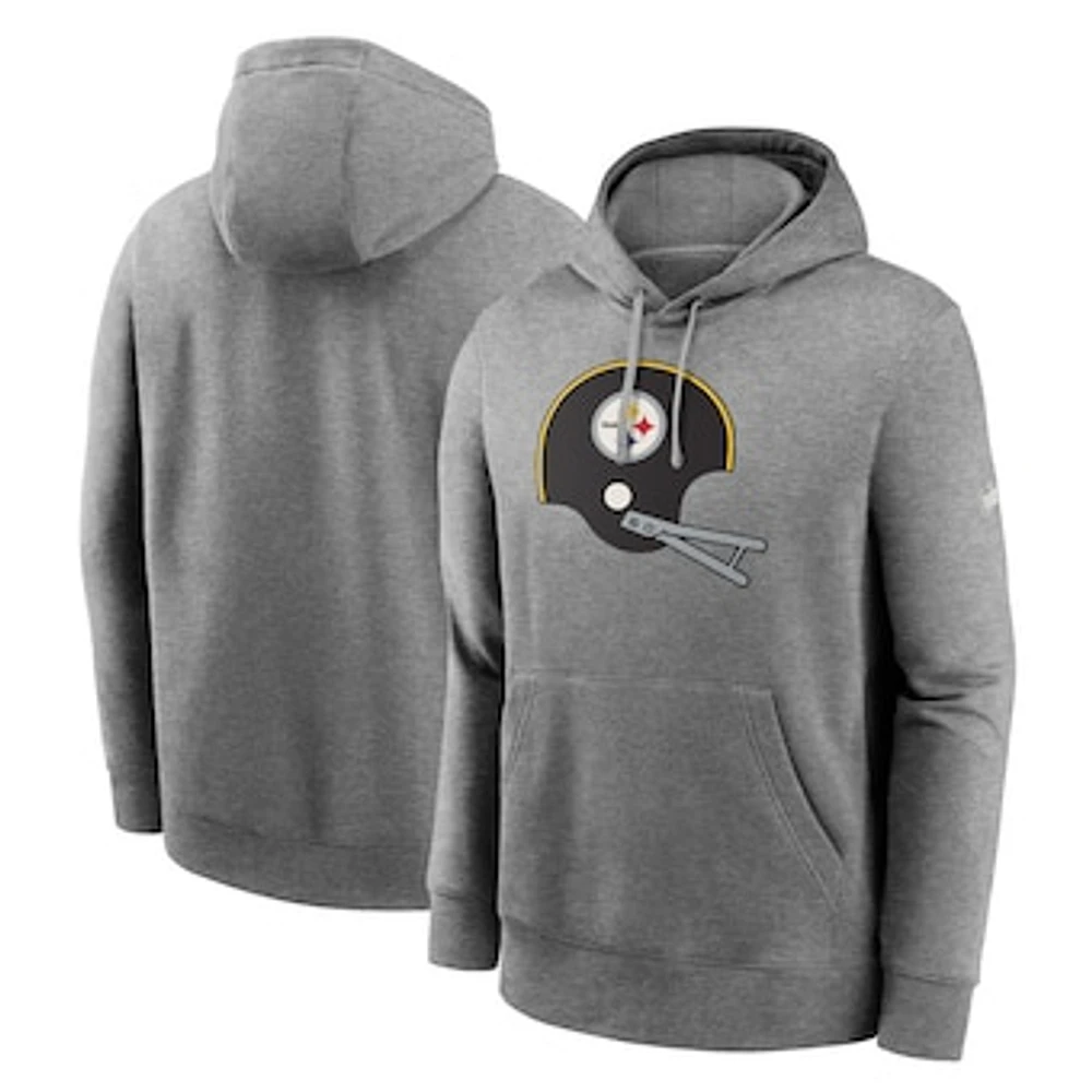 Men's Nike Heathered Gray Pittsburgh Steelers Fan Gear Rewind Club - Pullover Hoodie