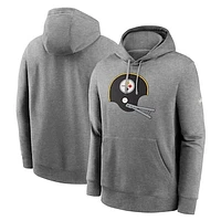 Men's Nike Heathered Gray Pittsburgh Steelers Fan Gear Rewind Club - Pullover Hoodie