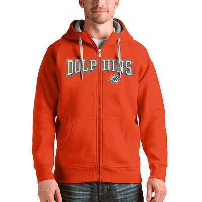 Men's Antigua Orange Miami Dolphins Wordmark Victory Full-Zip Hoodie