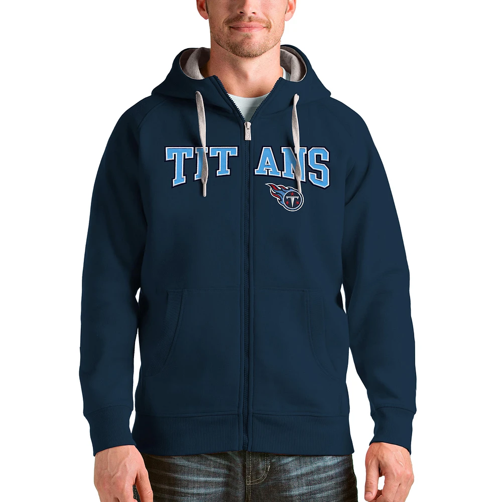 Men's Antigua Navy Tennessee Titans Wordmark Victory Full-Zip Hoodie