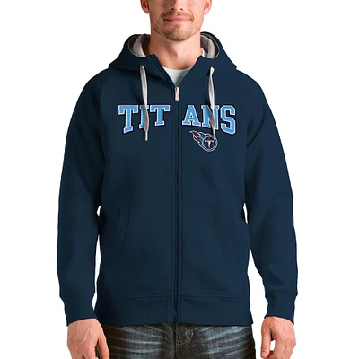 Men's Antigua Navy Tennessee Titans Wordmark Victory Full-Zip Hoodie