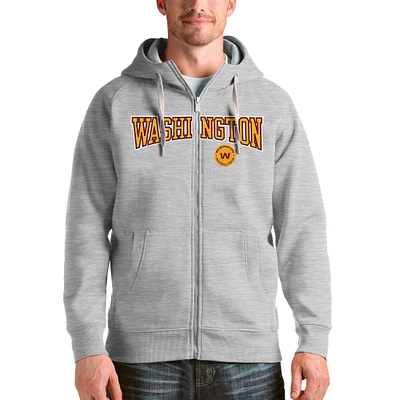 Men's Antigua Heathered Gray Washington Football Team Wordmark Victory Full-Zip Hoodie