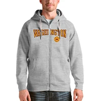 Men's Antigua Heathered Gray Washington Football Team Wordmark Victory Full-Zip Hoodie