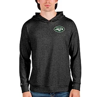 Men's Antigua Heathered Black New York Jets Absolute Pullover Hoodie