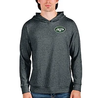 Men's Antigua Heathered Charcoal New York Jets Absolute Pullover Hoodie