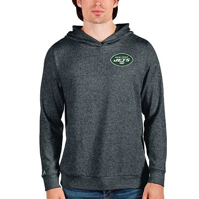 Men's Antigua Heathered Charcoal New York Jets Absolute Pullover Hoodie