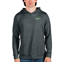 Men's Antigua Heathered Charcoal New York Jets Absolute Pullover Hoodie