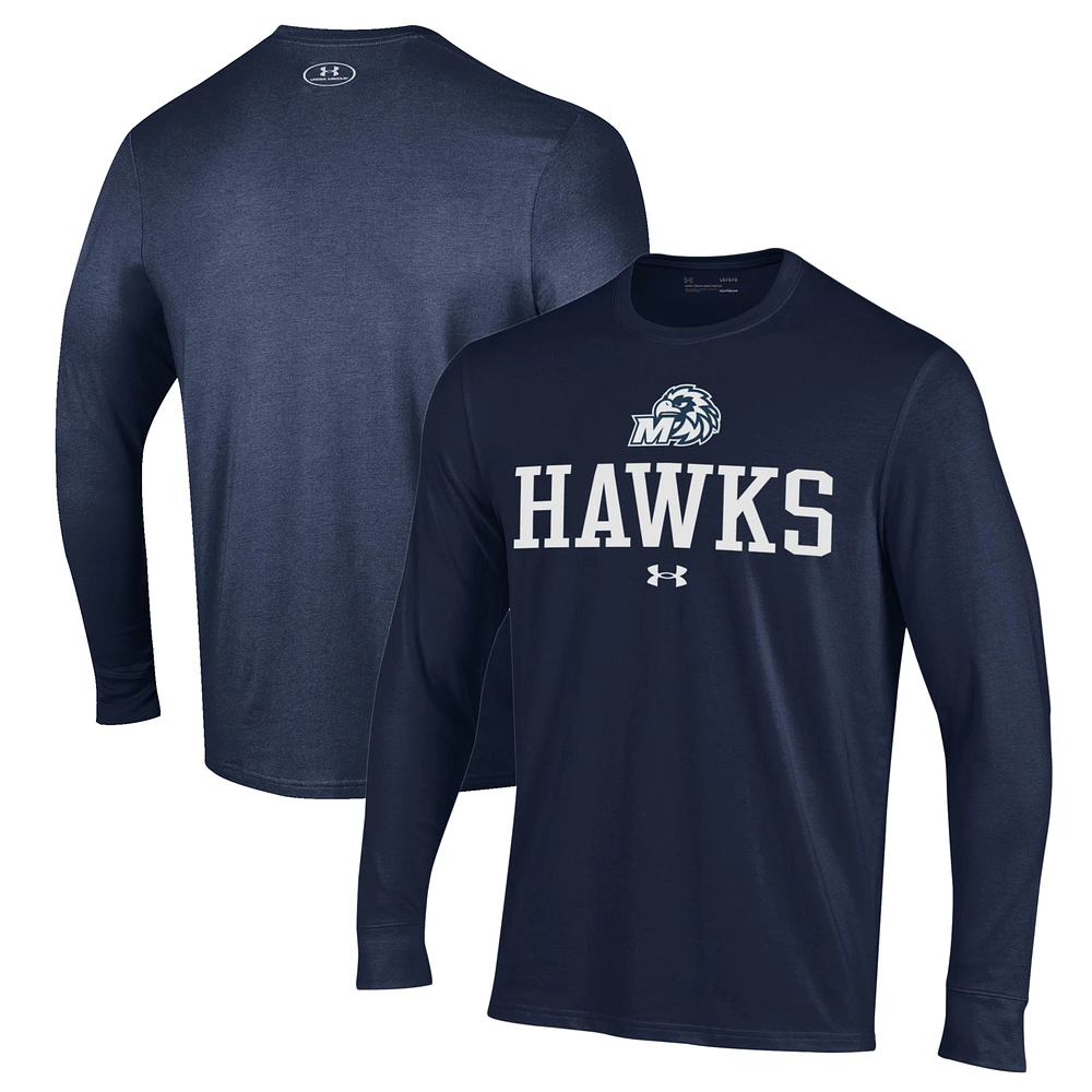 Men's Under Armour Navy Monmouth Hawks Performance Long Sleeve T-Shirt
