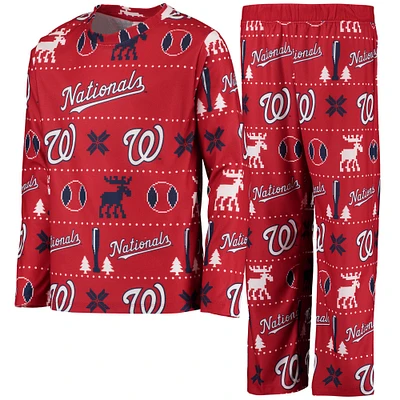 Youth Red Washington Nationals Allover Print Long Sleeve Top & Pants Sleep Set