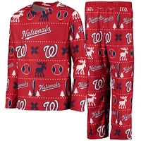 Youth Red Washington Nationals Allover Print Long Sleeve Top & Pants Sleep Set