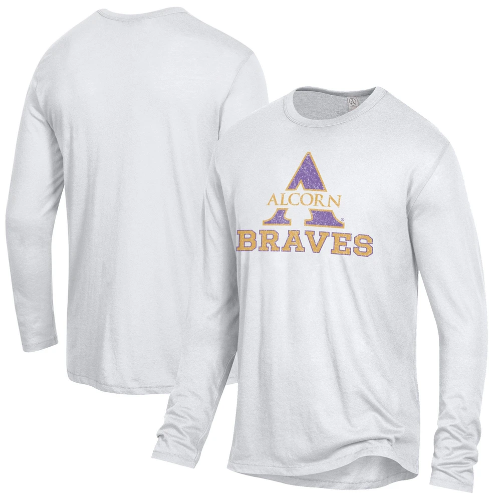 Men's Alternative Apparel White Alcorn State Braves Keeper Long Sleeve T-Shirt