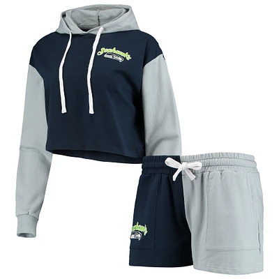 Women's FOCO College Navy/Neon Green Seattle Seahawks Color-Block Lounge Set