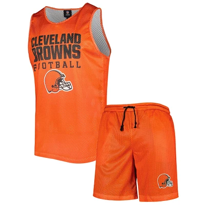 Men's FOCO Orange Cleveland Browns Colorblock Mesh V-Neck & Shorts Set