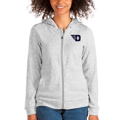 Women's Antigua Heathered Gray Dayton Flyers Absolute Full-Zip Hoodie