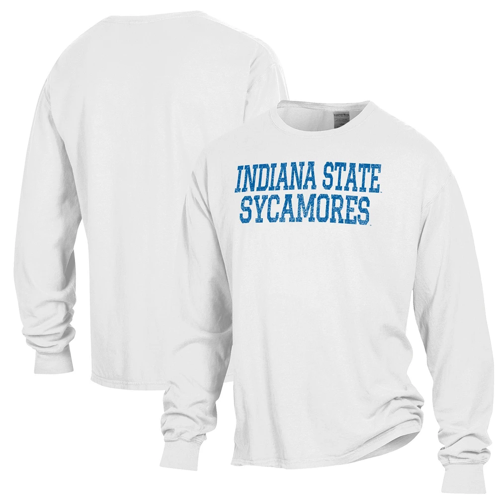 Men's ComfortWash White Indiana State Sycamores Garment Dyed Long Sleeve T-Shirt