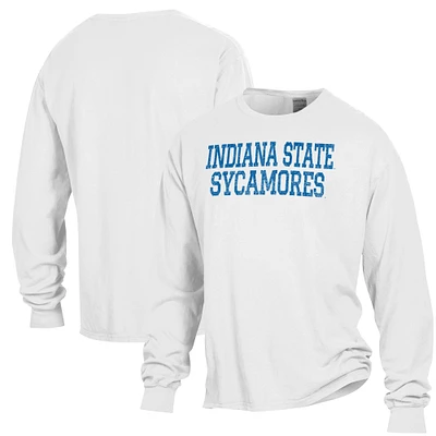 Men's ComfortWash White Indiana State Sycamores Garment Dyed Long Sleeve T-Shirt