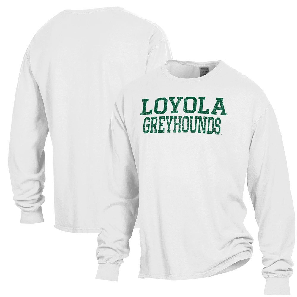 Men's ComfortWash White Loyola Greyhounds Garment Dyed Long Sleeve T-Shirt