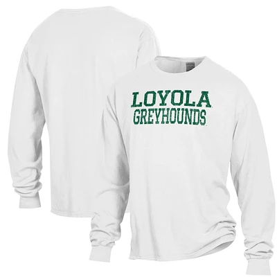 Men's ComfortWash White Loyola Greyhounds Garment Dyed Long Sleeve T-Shirt