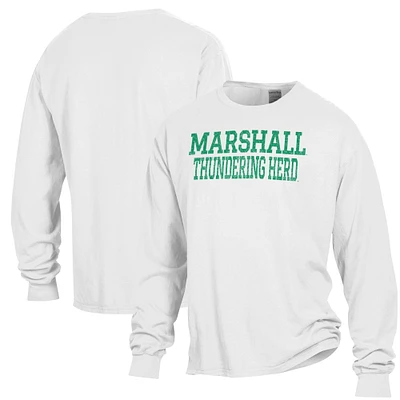 Men's ComfortWash White Marshall Thundering Herd Garment Dyed Long Sleeve T-Shirt