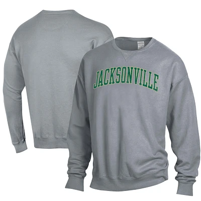 Men's ComfortWash Gray JU Dolphins Garment Dyed Fleece Crewneck Pullover Sweatshirt