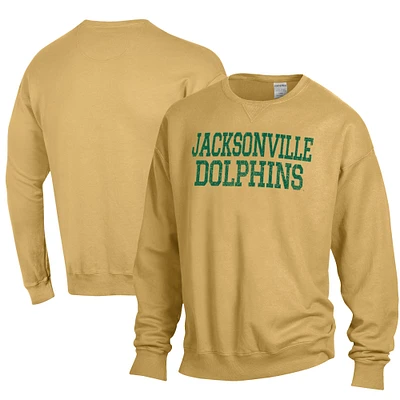 Men's ComfortWash Gold JU Dolphins Garment Dyed Fleece Crewneck Pullover Sweatshirt