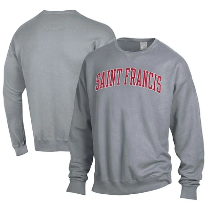 Men's ComfortWash Gray Saint Francis Red Flash Garment Dyed Fleece Crewneck Pullover Sweatshirt