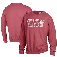 Men's ComfortWash Red Saint Francis Flash Garment Dyed Fleece Crewneck Pullover Sweatshirt