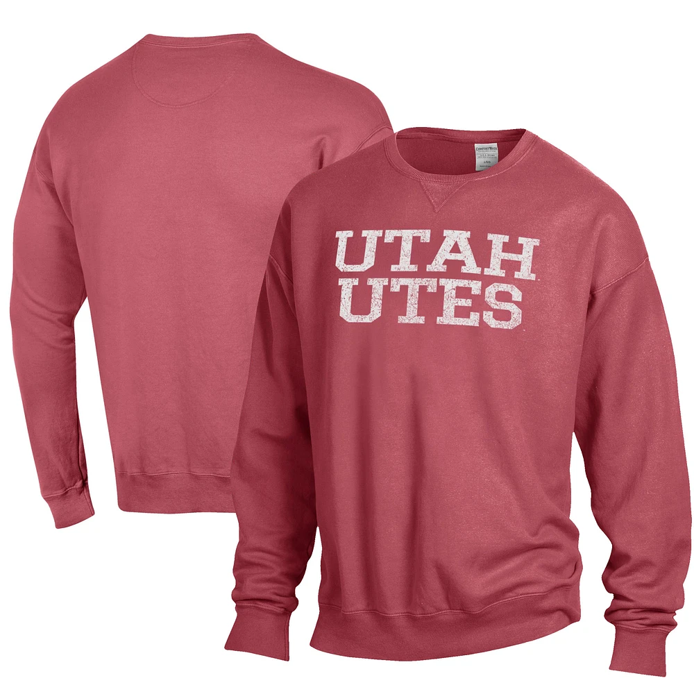 Men's ComfortWash Utah Utes Garment Dyed Fleece Crewneck Pullover Sweatshirt