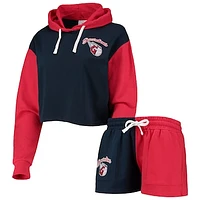 Women's FOCO Navy/Red Cleveland Guardians Color-Block Pullover Hoodie & Shorts Lounge Set