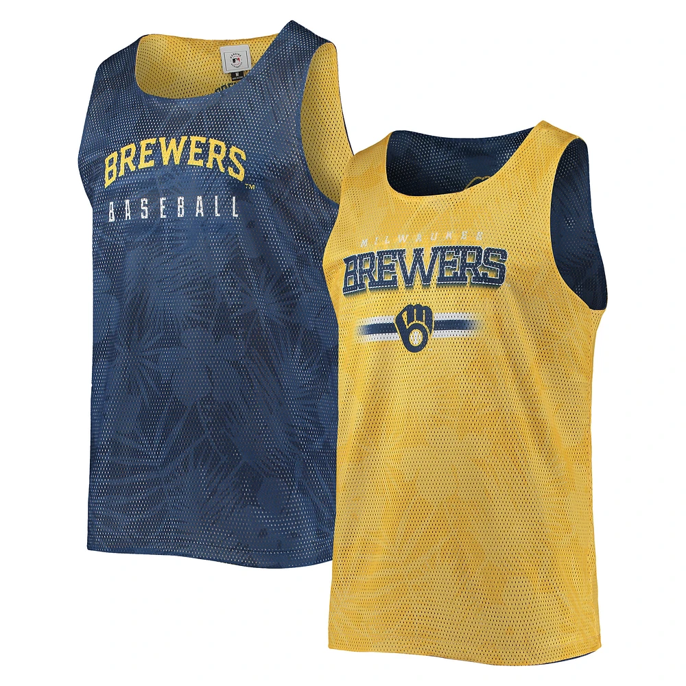 Men's FOCO Navy/Gold Milwaukee Brewers Floral Reversible Mesh Tank Top