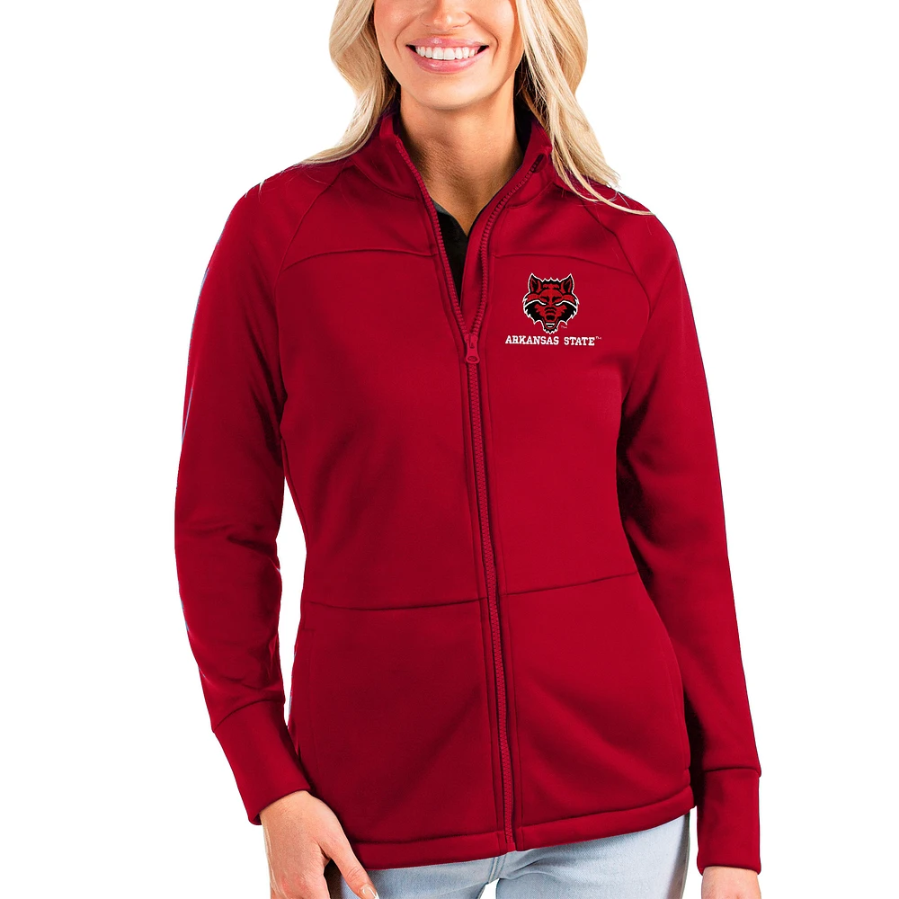 Women's Antigua Scarlet Arkansas State Red Wolves Links Full-Zip Raglan Golf Jacket