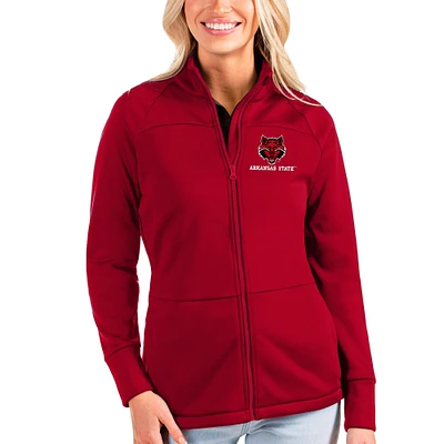 Women's Antigua Scarlet Arkansas State Red Wolves Links Full-Zip Raglan Golf Jacket