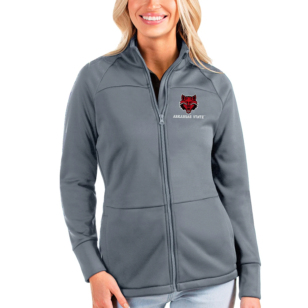 Women's Antigua Silver Arkansas State Red Wolves Links Full-Zip Raglan Golf Jacket