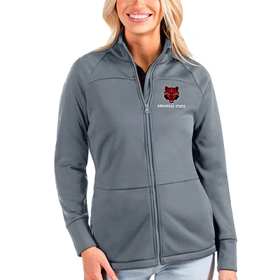 Women's Antigua Silver Arkansas State Red Wolves Links Full-Zip Raglan Golf Jacket