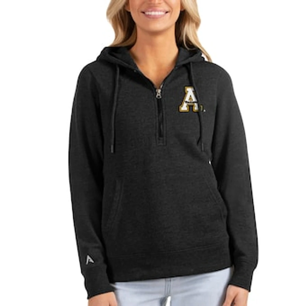 Women's Antigua Heathered Black Appalachian State Mountaineers Action Half-Zip Pullover Hoodie