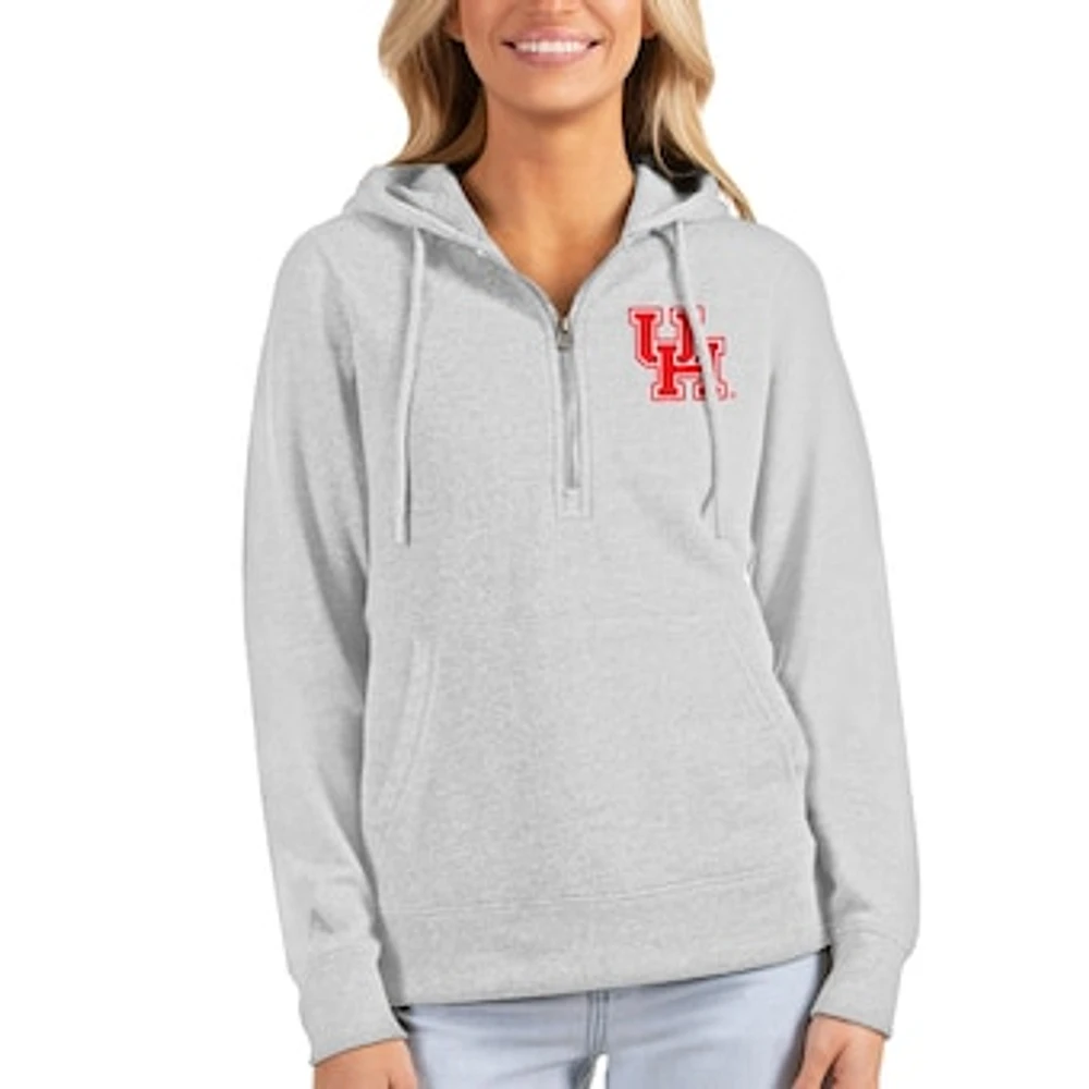 Women's Antigua Heathered Gray Houston Cougars Action Half-Zip Pullover Hoodie