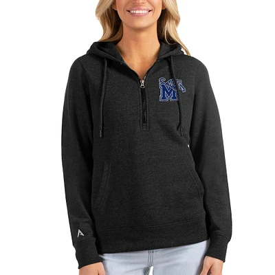 Women's Antigua Heathered Black Memphis Tigers Action Half-Zip Pullover Hoodie